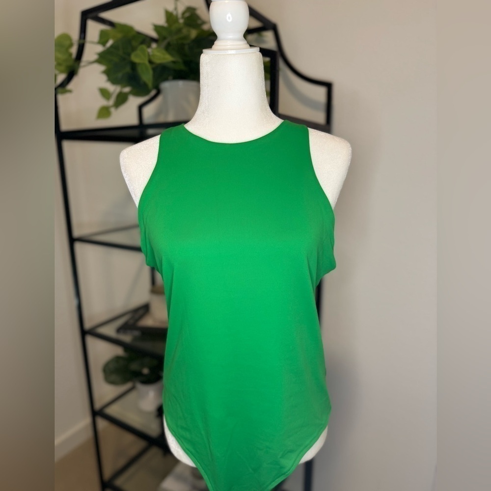 ReoRia High Neck Racerback Sleeveless Bodysuit Tank Top Green Size XL - Picture 3 of 8